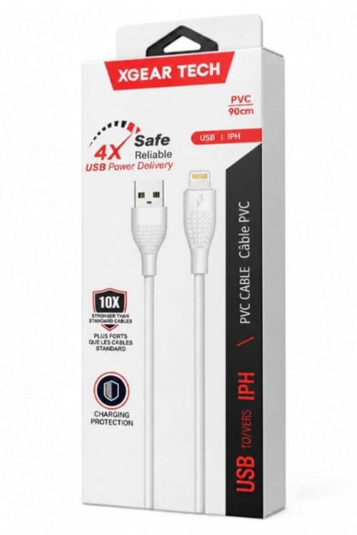 XGEAR TECH USB-A to 8-Pin PVC Charging Cable, 90cm White MW937
